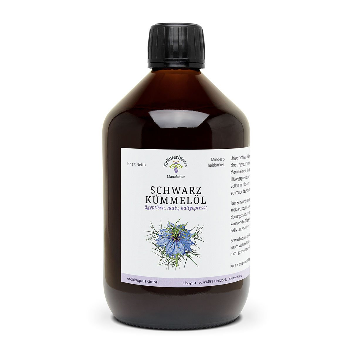 Ägyptisches Schwarzkümmelöl, naturtrüb, kaltgepresst und nativ in Braunglasflasche