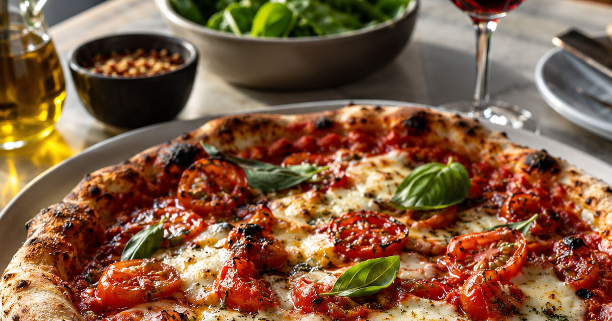 Gerebeltes Basilikum auf Pizza