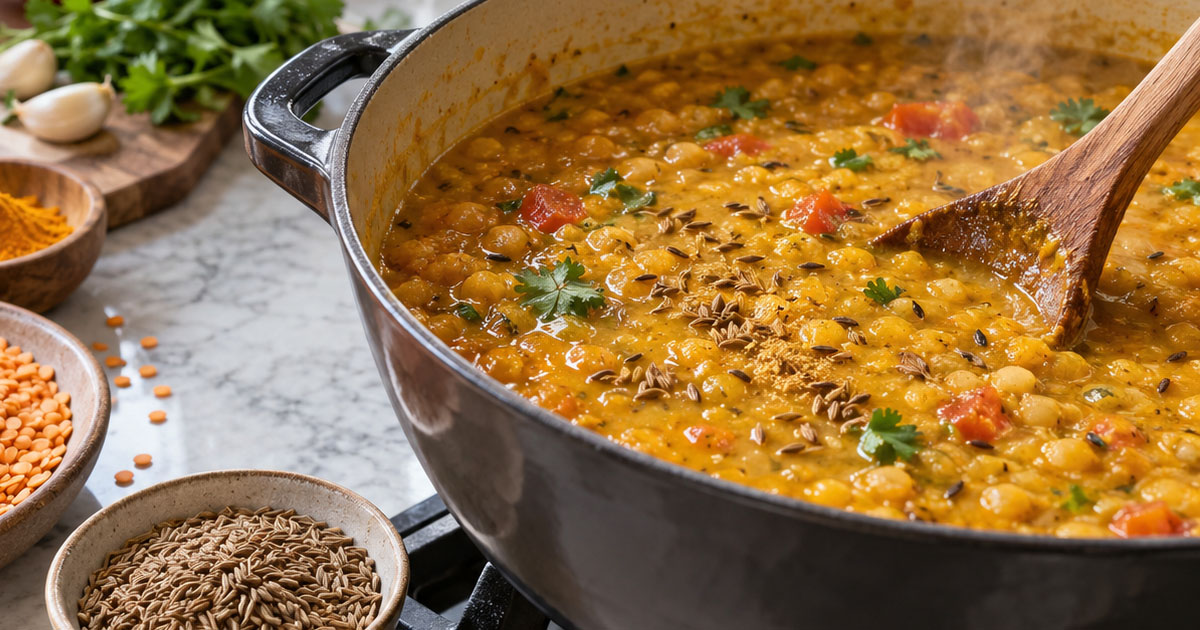 Kreuzkümmel in der Pfanne und im Curry