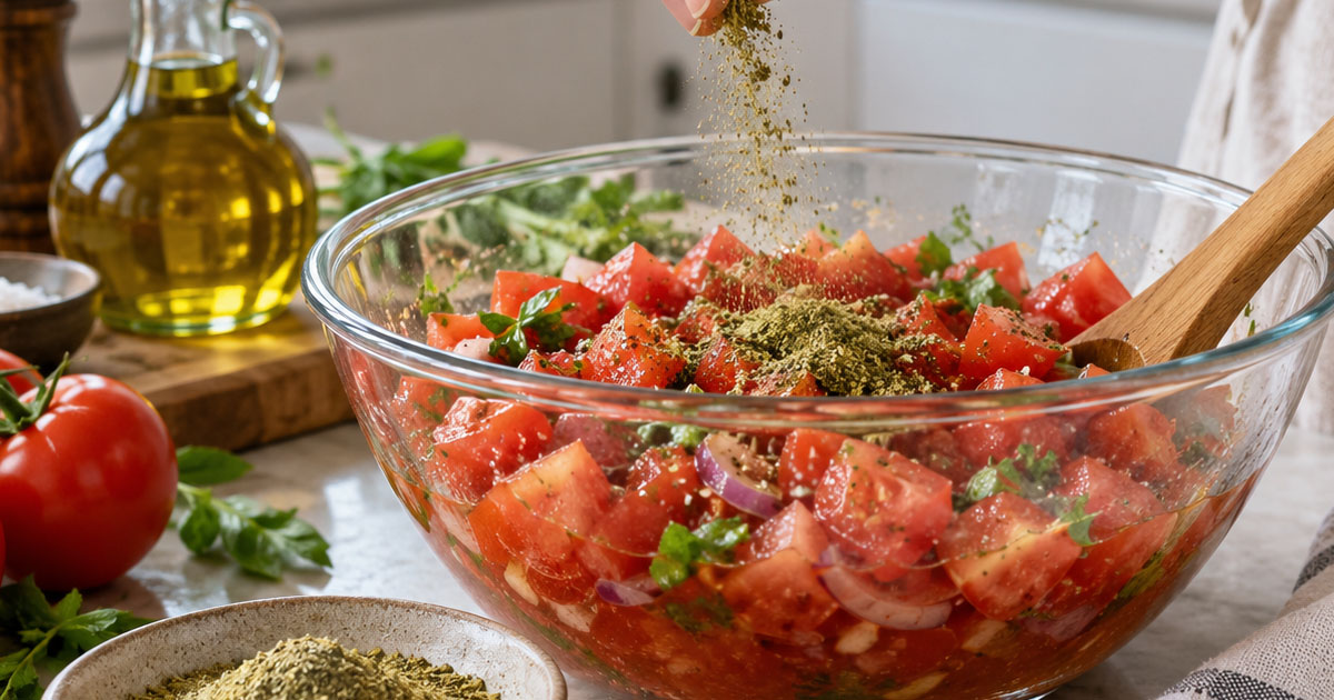 Tomatensalat und Oregano