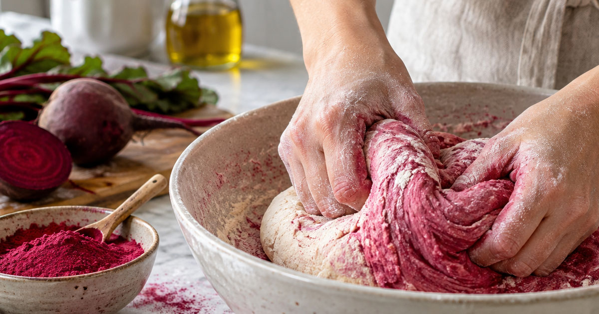 Farbiger Nudelteig mit Rote-Bete-Pulver